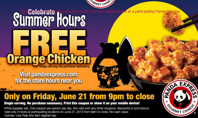 Panda Express Free Orange Chicken